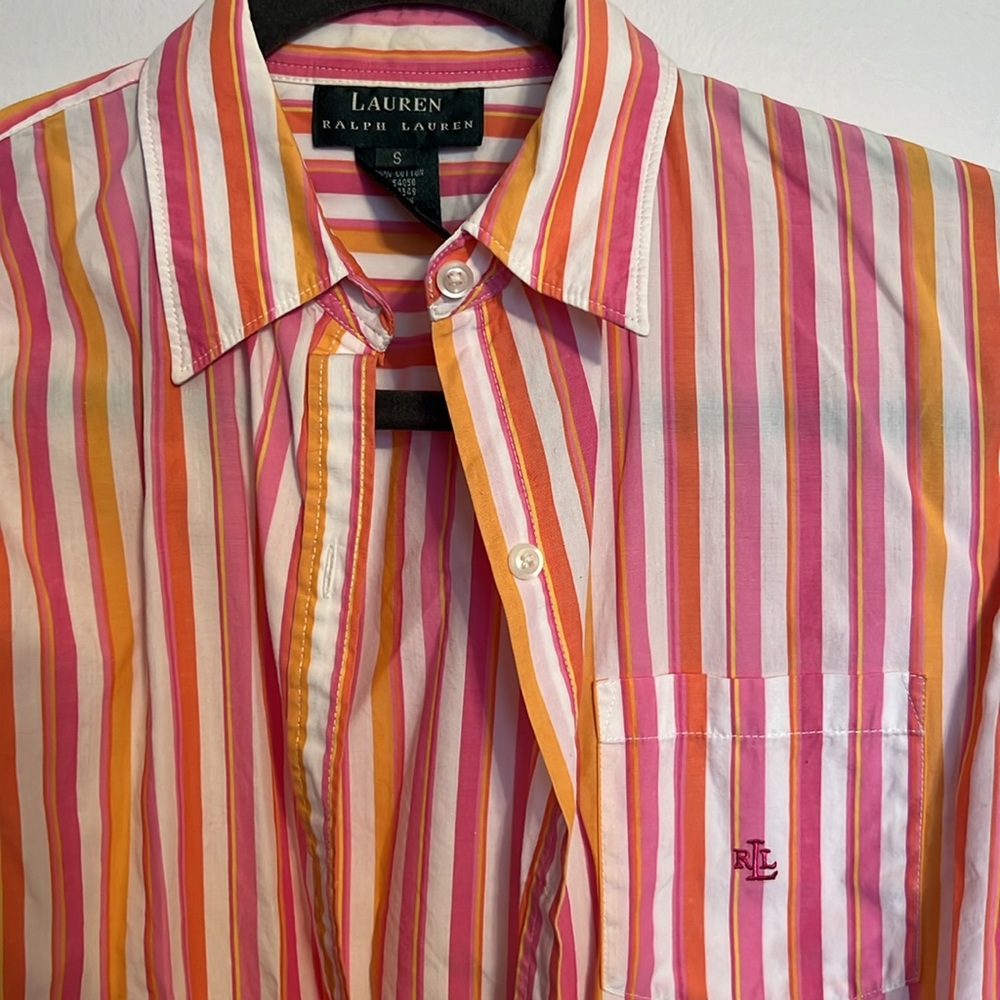 Multicolored Vertical Stripe Pinks and Orange Ralph Lauren Buttoned Down - Picture 2 of 3